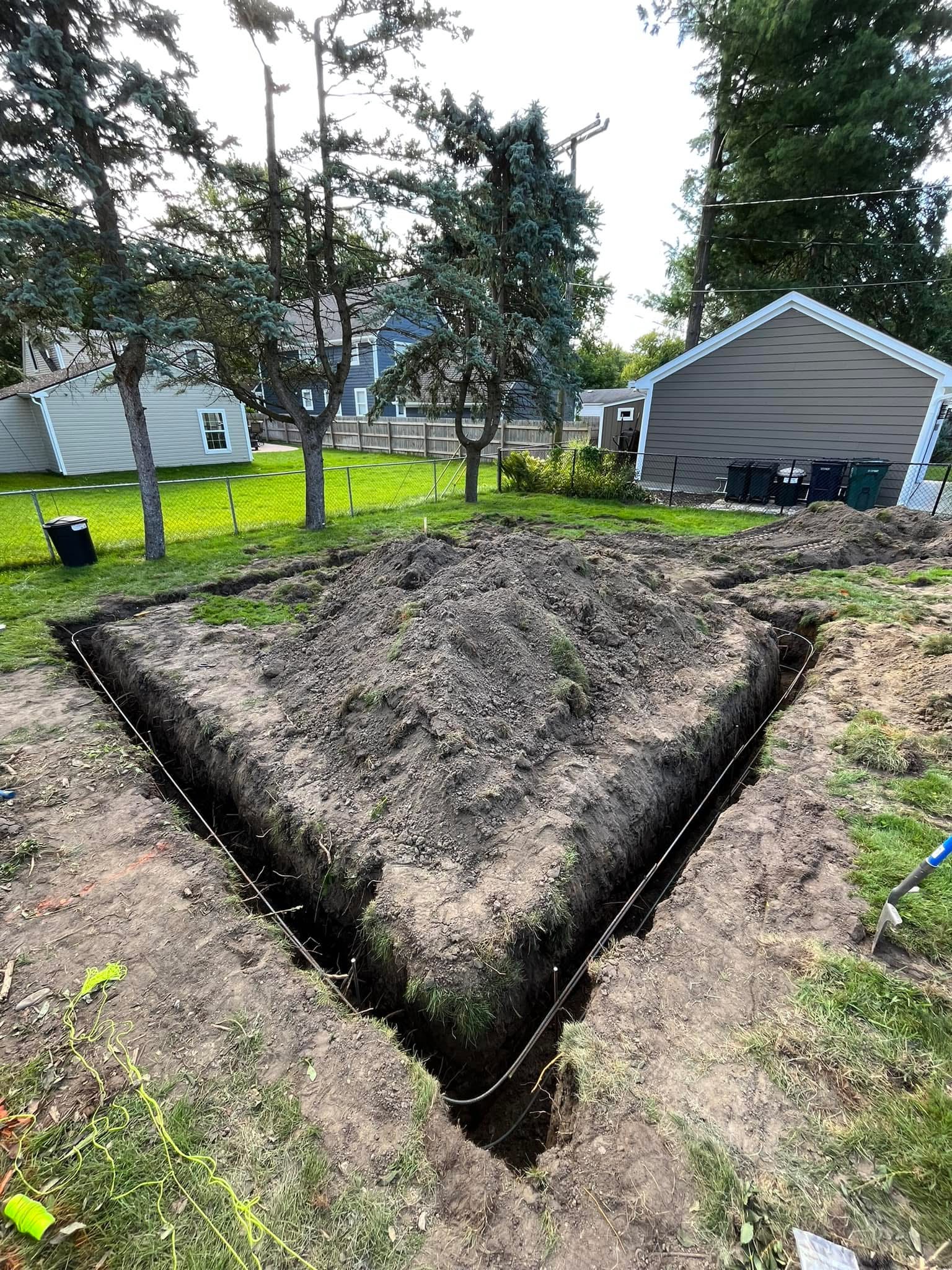 Footing trench excavation for concrete project